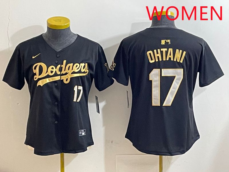 Women Los Angeles Dodgers 17 Ohtani Black Gold Nike 2025 MLB Jersey style 428